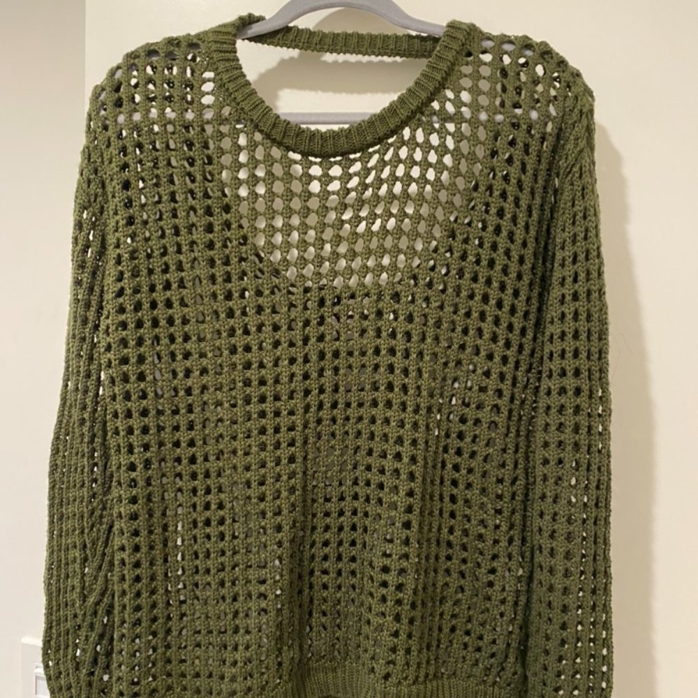 Olive Green Stretch Fishnet Longsleeve with Back Cut-Out